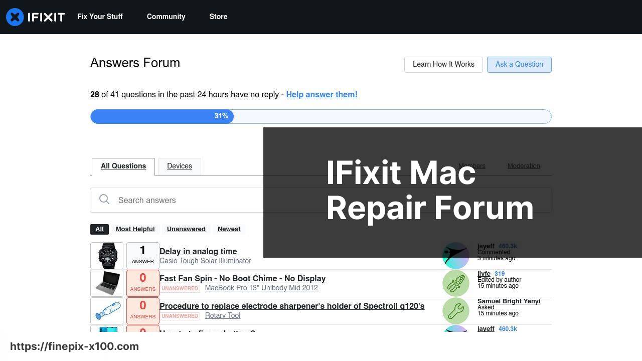 https://www.ifixit.com/Answers screenshot